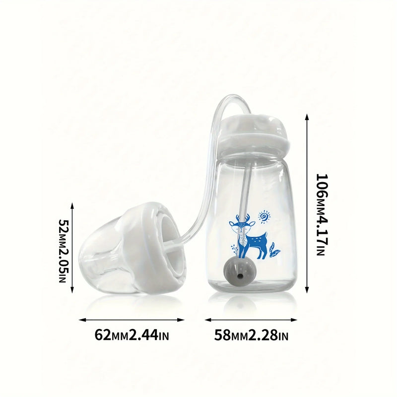 1pc 5oz/150ml Hands-Free PP Feeding Bottle with Straw Brush, Self-Feeding Normal-Neck Baby Bottle Set.