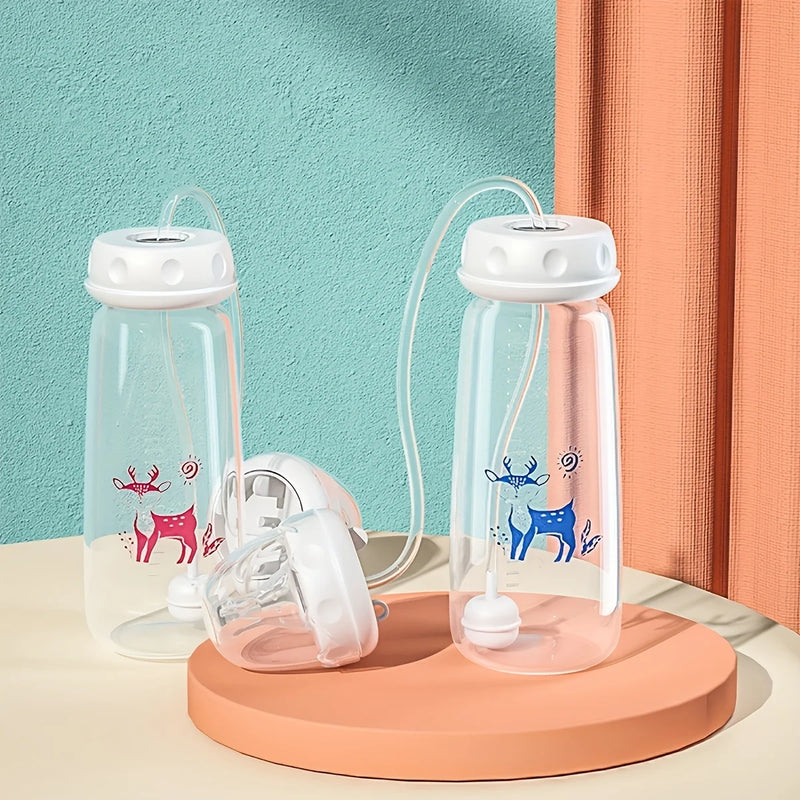 1pc 5oz/150ml Hands-Free PP Feeding Bottle with Straw Brush, Self-Feeding Normal-Neck Baby Bottle Set.