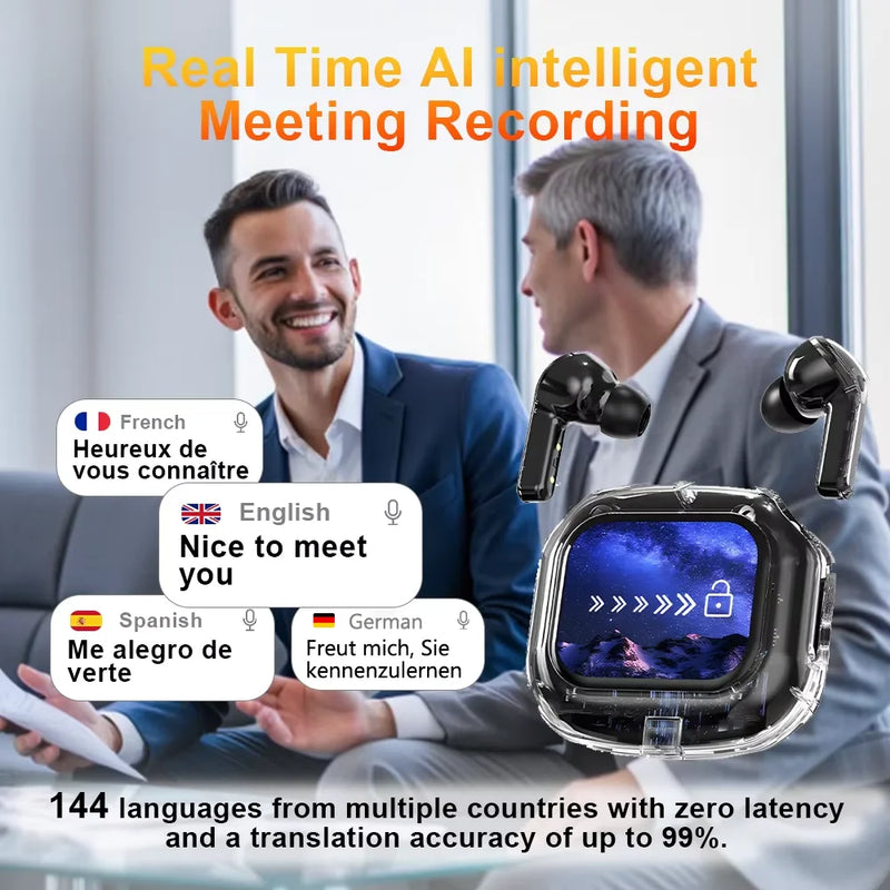 Translation Headphones with Multifunction Touch Screen Smart Wireless Bluetooth Earphone HiFi Audio Quality Business Earbud